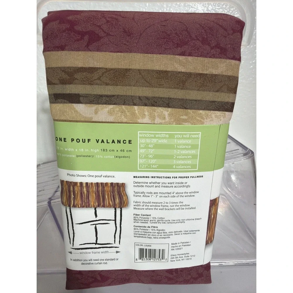 Ellery Homestyles Louise Pouf Valance 72x18 Burgundy Gold Brown Striped Damask